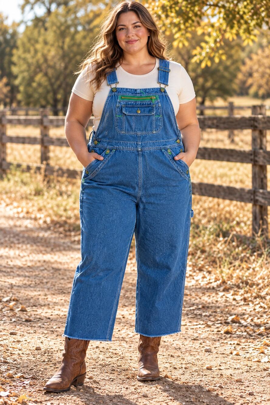 Lady Liberty Denim Bib Overalls Women's 20 Regular Cropped Green Zip Workwear